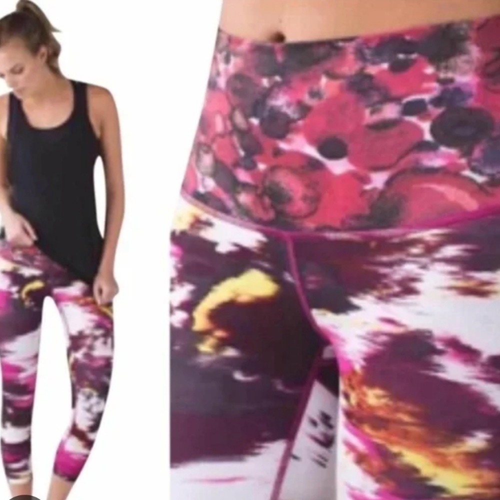 Lululemon Pink and Purple Abstract Print Crop Leggings Size 6 L2